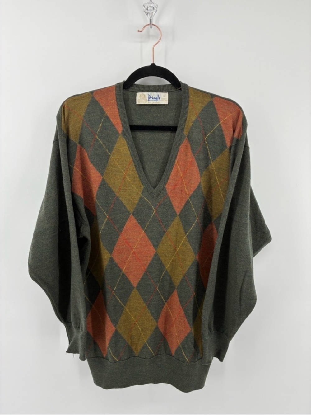 Vintage Pringle of Scotland 100% Lambswool Argyle Knitted Sweater